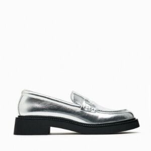 Zara Metallic Silver Loafers